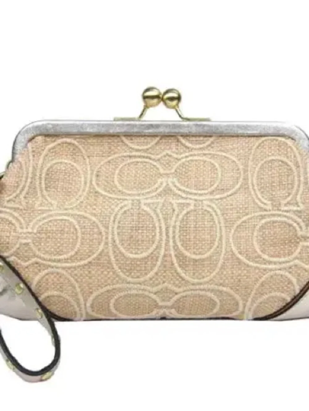 Coach Y2K Straw Frame C Gold Clutch Wristlet  Kisslock Bag